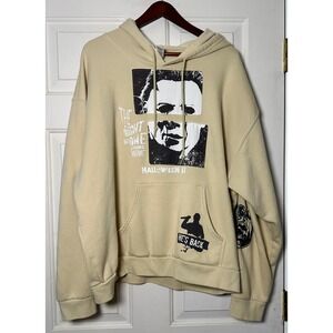 Halloween II Michael Myers Graphic Hoodie Tan XL Horror Movie Fan Apparel